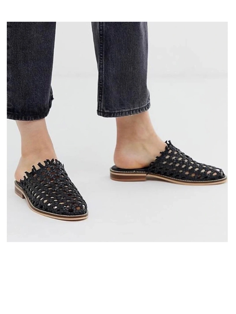 New Free People Sandals 11 Black Mirage Woven 41 Mules Fringe Slides